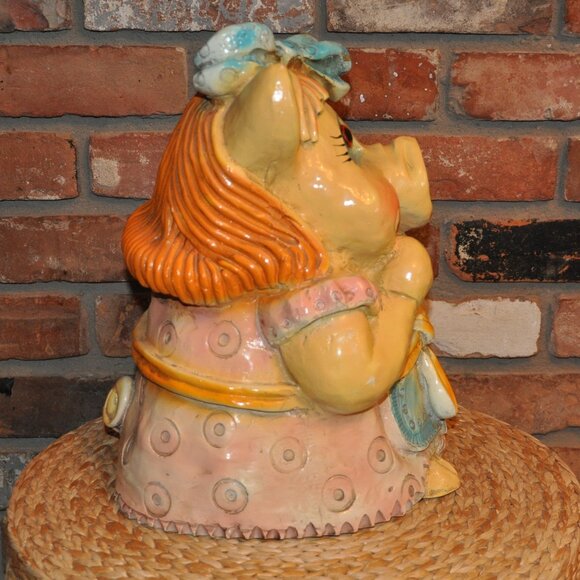 Jumbo 14" Vintage 70 Large Hand Painted Dress Pig Piggy Bank Ceramic Chalk ware - Picture 5 of 13
